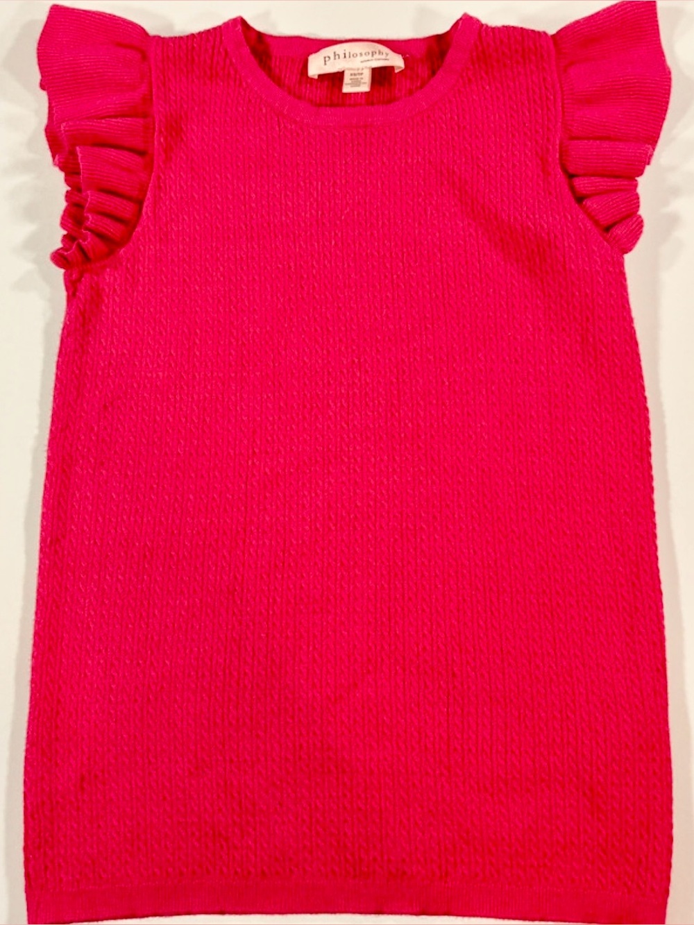 Philosophy Fuchsia‎ Cable Knit Ruffle Sleeve Sweater Vest XS Pink Sleeveless Top